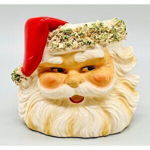 Relpo Santa Claus Face Vase Planter Spaghetti Trim 5 inch 1950s A916